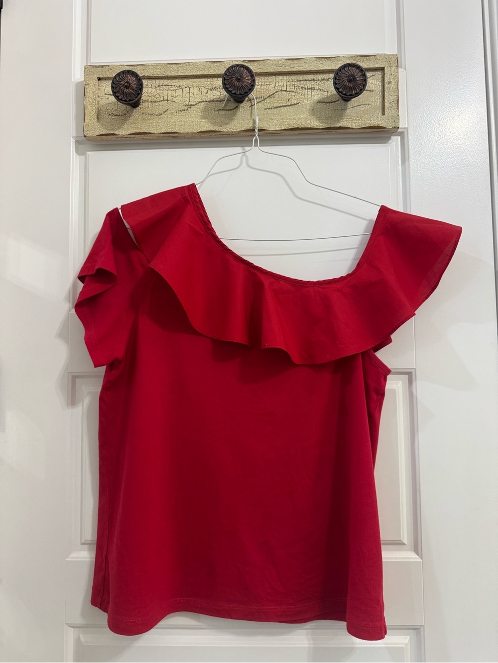 Who What Wear Red One-Shoulder Ruffle Top